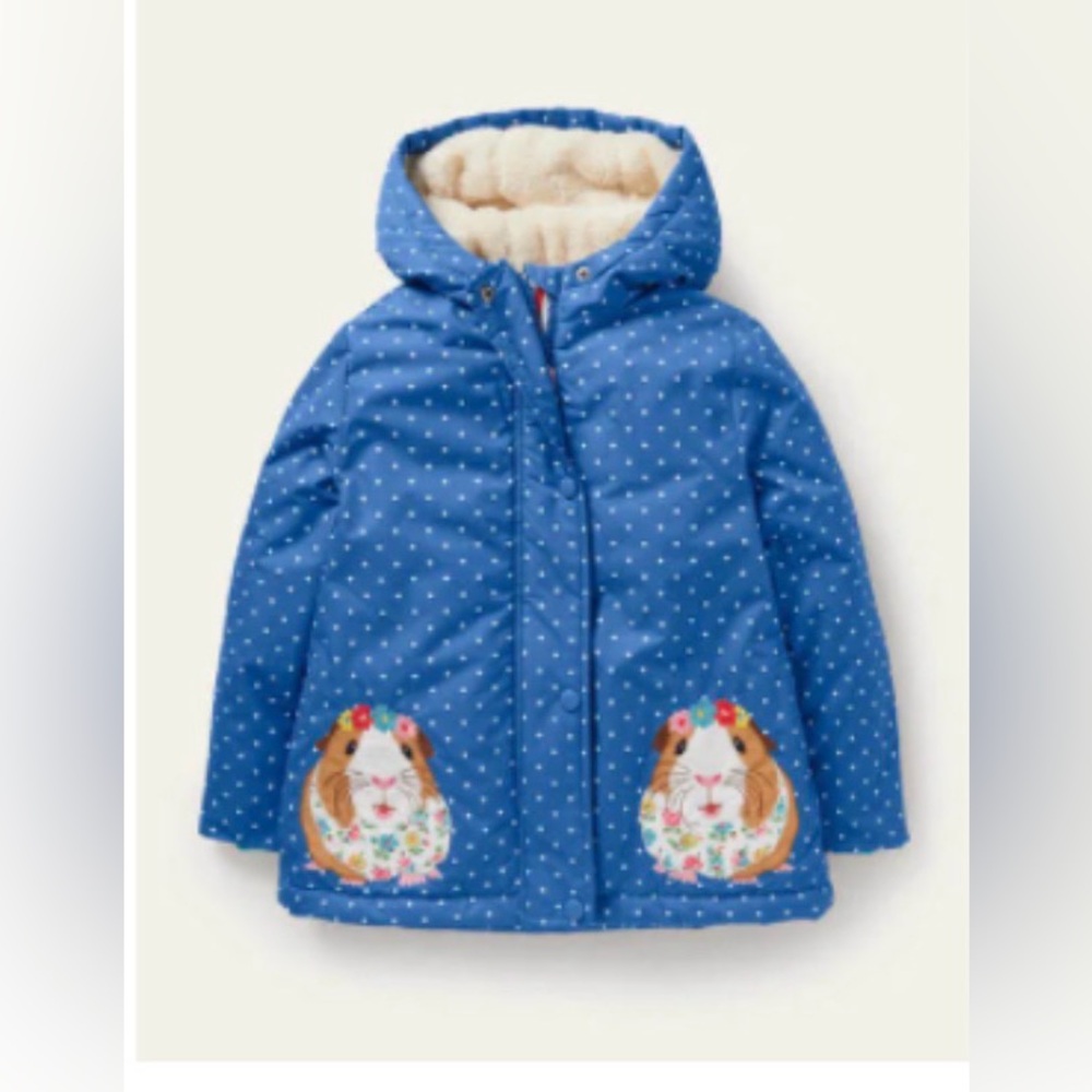 Mini Boden Guinea‎ pig anorak water resist sherpa coat jacket size 7-8yo